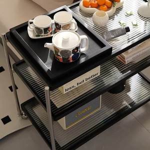 Vintage Style Side <b>Table</b> With Wheels Glass Top Storage Cart For Living Room Bedroom <b>Study</b> - Product Image 4