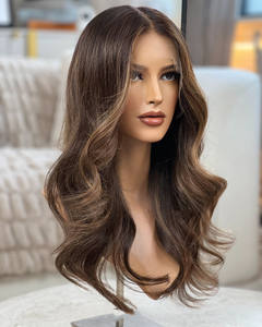 Pelucas <span class=keywords><strong>Balayage</strong></span> Color Marrón, <span class=keywords><strong>Cabello</strong></span> Europeo, Doble Trama, Reflejos Cenizos, <span class=keywords><strong>Ondulado</strong></span> Natural, Peluca Judía Kosher, Nudos Invisibles, Nudos Decolorados - Product Image 2