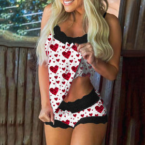 2022 saint valentin nouvel an <span class=keywords><strong>pyjama</strong></span> dames <span class=keywords><strong>fille</strong></span> mignon San Valentine coeur motif vêtements de nuit pyjamas deux pièces ensemble - Product Image 5