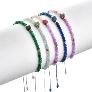 Bohemian Natural 4MM Stone Square Colorful Emperor Stone Stainless Steel Beads Women's Simple Design Macrame <strong>Beaded</strong> Brace - Product Image 1