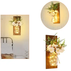 Thời trang mộc mạc handmade nghệ thuật treo thiết kế từ xa LED trang trại trang trí nhà bếp tường phòng Đèn treo tường Mason Jar ánh sáng