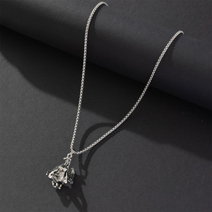Pendentif ange animal en acier inoxydable, chaîne unisexe, collier tendance, design de dessin animé en argent antique - Product Image 4