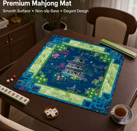 Tapis de mahjong américain de luxe style pagode chinoise, bleu marine, 33,07 pouces, en microfibre, portable, imperméable, écologique, pliable, pour 4 joueurs