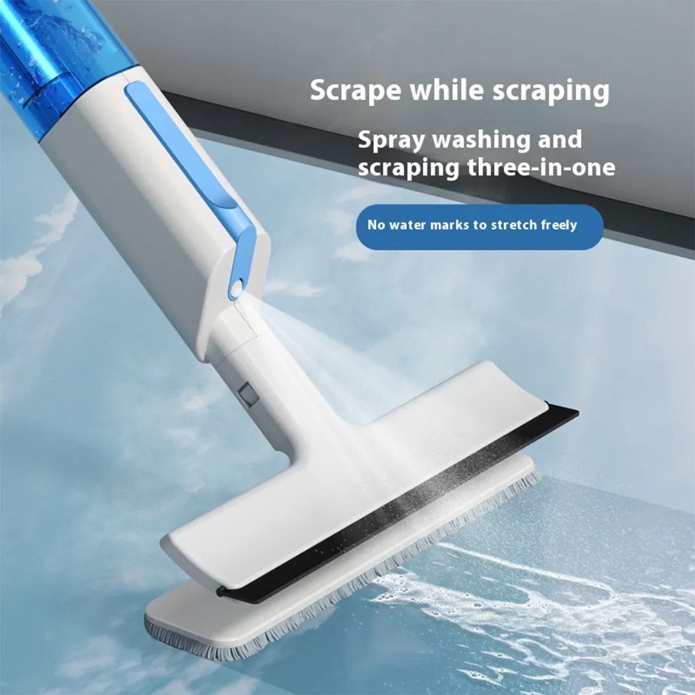 2-in-1 Rotatable Flat Mop and Window Cleaner Spray PVA Wiper Magic Glass Cleaner Brush Squeegee Kit Household Cleaning Tool