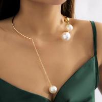 NYY Fashion Simple Sautoir Perle Hoops Open Circle White Pearl Pendant Necklace Statement Alloy Gold Plated Jewelry Set Women