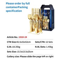 Ensemble de couverts Dinyon en acier inoxydable 24 pièces, manches en plastique, finition miroir, couteau à steak, fourchette, cuillère, boîte cadeau pour mariage et fête