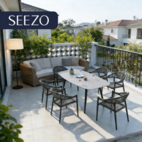Ensemble de table à manger en osier d'extérieur moderne et léger avec cadre en alliage d'aluminium, 6/8 places, ensemble de table et de chaises pour villa et patio