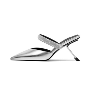 Custom Style Women's Diamonds Strap Sandals Pointed Toe High Silver Wedge Heels Stiletto on Dress <b>Pumps</b> Shoes - Product Image 1