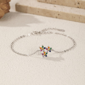 S925 Silver Flower <b>Bracelet</b> With Multicolor Crystal Claw Setting Chain Link Women's Everyday Wear Jewelry - Product Image 4