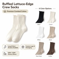 Chaussettes mi-mollet à volants pour femme en coton peigné premium, antidérapantes, tricotées, côtelées, couleur unie, pour le quotidien au printemps