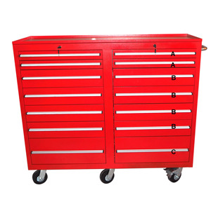 Customized 56 inch Metal Red Rolling Tool Chest Cabinet with 14 drawers