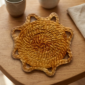 Handcrafted Round Jute Placemat Geometric Pattern Bohemian Style Natural Color Home Decor - Product Image 6