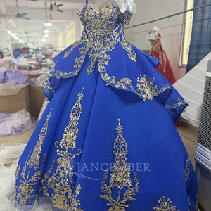Robes de bal de Quinceañera sans manches en mousseline de soie bleu roi avec appliques, taille naturelle, antistatiques, vente en gros, modèle Dy5841 15 - Product Image 2