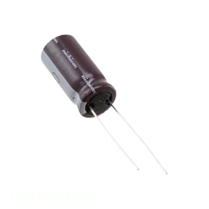 Condensador de Aluminio de Canalización UPS1J221MPD1TD 220 uF, 20%, 63V, Tipo TH, del Fabricante - Product Image 1