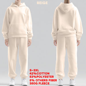 Conjunto Unisex de Sudadera con Capucha y Pantalones de Felpa de 350G, Modelo 2026 Comfort-Core, Estilo Holgado y Combinado <span class=keywords><strong>para</strong></span> Hombre y <span class=keywords><strong>Mujer</strong></span> - Product Image 5