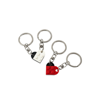 Porte-clés en briques de plastique en forme de cœur assorti pour couple, pendentif de clé en blocs de construction en plastique, accessoire de sac à main
