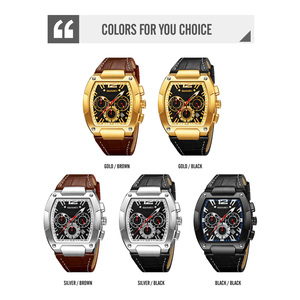 Montre chronographe carrée pour homme, bracelet en cuir de luxe, montre à quartz étanche 30M, montres en gros - Product Image 3