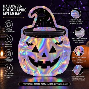 Bolsa de Mylar con Forma de Calabaza para Halloween, a Prueba de Olores, Reutilizable, con Cierre, Bajo MOQ - Product Image 3
