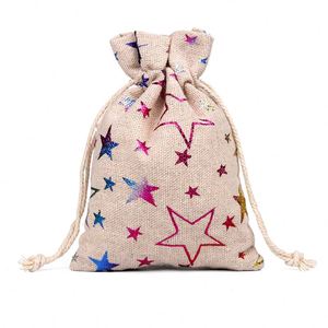 Sac à cordon en lin multicolore pour les fêtes de mariage, emballage de bonbons, logo personnalisé, pochette cadeau en toile de jute - Product Image 3