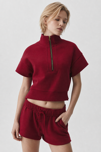 <span class=keywords><strong>Felpa</strong></span> Corta da Donna <span class=keywords><strong>con</strong></span> Mezza Zip, Maniche Corte, Collo Alto, Spalle Scivolate, Casual Sportiva, Personalizzabile - Product Image 3