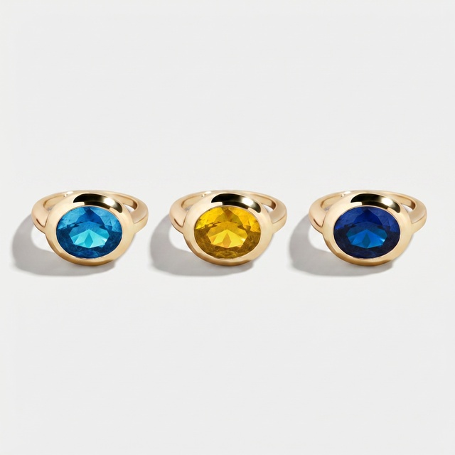 Custom Jewelry 12 Birthstone Ring Gold Plated Brass Oval Gemstone Ring Stackable Women Birth Month Jewelry Gift
