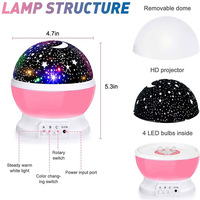 Lampe de Projection Globe Atmosphère Ciel Étoilé et Lune, Mini LED Sept Couleurs, Alimentation USB/Piles, Intensité Réglable, Matériau ABS, pour Chambre à Coucher