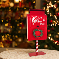 Boîte aux lettres de Noël vintage en fer rouge avec lettres 'Santa' et sacs postaux du Pôle Nord, artisanat durable, 38.5x15.3x12cm