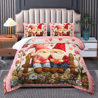 Ensemble de couette pour couple de gnomes de la Saint-Valentin, style rustique champêtre, elfe nain, couette douce en microfibre