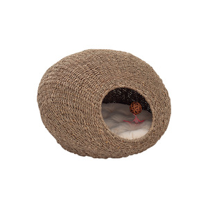 Rattan <b>Cat</b> Bed Oval Shape Straw Weaving Pet Bed For <b>Cats</b> Cooling <b>Mat</b> Handmade Solid Pattern - Product Image 5