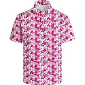 Chemises de golf pour hommes Wunjqen, motif lettres roses imprimé numériquement, tricotées, manches courtes, 100% polyester, 180g, pour la sensibilisation au cancer du sein - Product Image 2