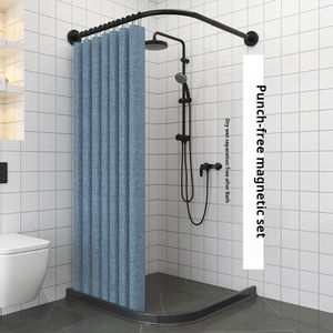 Tenda da Doccia Impermeabile in Poliestere 200x200cm con Blocco Magnetico, Asta Curva Blu <span class=keywords><strong>per</strong></span> Angolo Doccia - Product Image 6