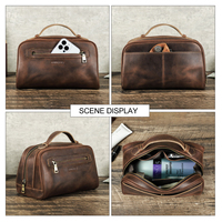 Trousse de Toilette de Voyage en Cuir pour Hommes, Vintage, en Cuir Crazy Horse, Porte-main, Kit de Rangement Multi-Poches