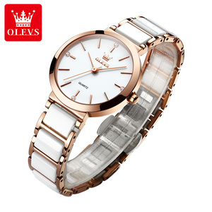 OLEVS 5877 <span class=keywords><strong>Montre</strong></span> à quartz pour <span class=keywords><strong>femme</strong></span> avec bracelet en céramique, design classique et élégant, logo personnalisé, ensemble de montres et bracelets en cristal, vente en gros, cadeaux - Product Image 1