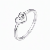 Bague en argent sterling QX S925 en forme de cœur avec étoile en zircon cubique plaqué or rose 18 carats, vente en gros, bijoux personnalisés OEM