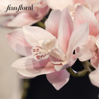 Bunga Cymbidium Plastik Putih Elegan, Semprotan Bunga Artifisial Realistis Buatan Tangan, Tahan Lama, Dapat Didaur Ulang, Dekorasi Ruang Tamu Natal Berkualitas Tinggi