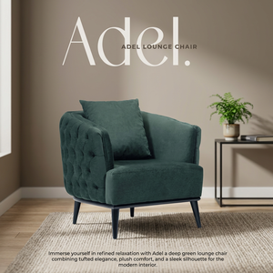 Fauteuil de salon carré capitonné en velours vert, fauteuil d'appoint rembourré avec rembourrage en mousse, accoudoirs rembourrés, pieds en bois pour salon - Product Image 3