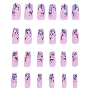 24 <span class=keywords><strong>faux</strong></span> <span class=keywords><strong>ongles</strong></span> carrés mats roses à presser, motifs floraux, abeilles et coccinelles, réutilisables, en vrac pour femmes, manucure quotidienne - Product Image 6