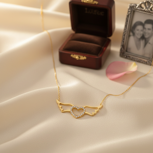 สร้อยคอทองคำ14K พร้อมปีกนางฟ้าและจี้รูปหัวใจขายส่ง - Product Image 3