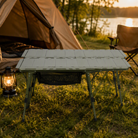 Table de camping pliante en alliage d'aluminium avec plateau à lattes, panier en maille portable pour l'extérieur, hauteur réglable, table tactique pour le camping, le pique-nique et la plage