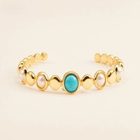 Pulsera de Turquesa con Baño de Oro de 24K y Acero Inoxidable 316, Joyería Bohemia de Moda para Mujer, Regalo para Diario, Fiesta o Aniversario