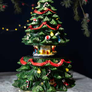 Christmas Gift Music <b>Box</b> Rotating Train <b>Light</b> <b>up</b> Tree Snow Village Diorama Miniature Town LED Decoration for Holiday - Product Image 2