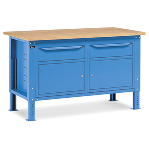 Fami WORK1512 Établi réglable de 150cm avec plateau en bois, 2 armoires et 2 tiroirs - Product Image 1