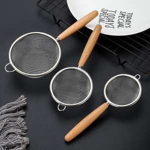 Stainless Steel <b>Strainer</b> With Wooden Handle Fine <b>Mesh</b> For Flour Sifting Baking Kitchen Tool - Product Image 2