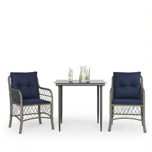 Conjunto de Bistro de Ratán Sintético Gris con Cojines, Muebles de Jardín para Exteriores, 2 Plazas, Diseño Contemporáneo - Product Image 1