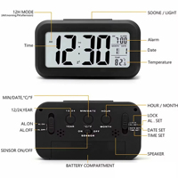 Jam Meja Digital LED Alarm Suhu Ruangan Elektronik dengan Kalender LCD