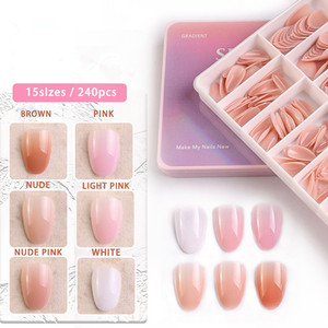 240 Uñas Postizas Acrílicas Color Rosa Nude, Cobertura Completa, Estilo Francés Corto, Pre-diseñadas, con Pegamento, para Salón de Uñas - Product Image 5