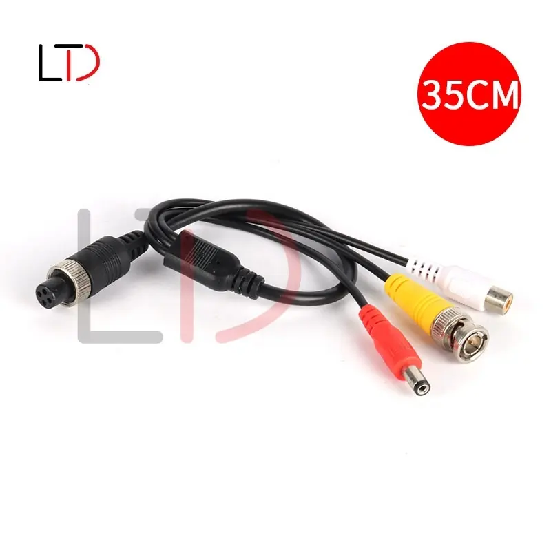 M12 4Pin Aviation Male Female to BNC +RCA + DC Power 3-in-1 Adapter Car Audio Video Cable 35CM Long Customizable