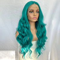 Perruque Teal Green Body Water Wave 13x4 Lace Front sans colle, résistante à la chaleur, avec dentelle transparente, en fibre haute température pour femmes