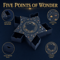 Caixa de Presente em Forma de Estrela Leabon com Cinco Gavetas Azul Marinho Folha Dourada Celestial Natal Personalizado com Logo Atacado de Fábrica