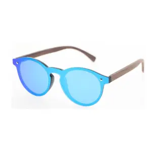 Plastic Wood Sunglasses New Arrival Custom Polarized Vintage Oversized One Piece Lens Women Blue Unisex Sports Sunglasses Wooden